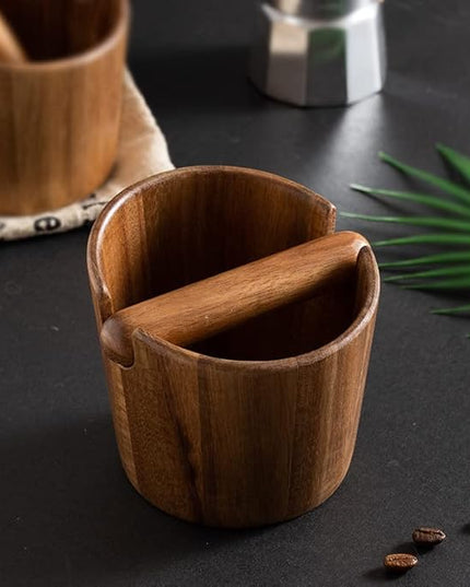 5 inch Coffee Knock Box espresso knock box,Wood Bin for Espresso Machine Coffee Grounds Acacia wood Knock Box Suitable for coffee bar decoration-coffee bar accessories