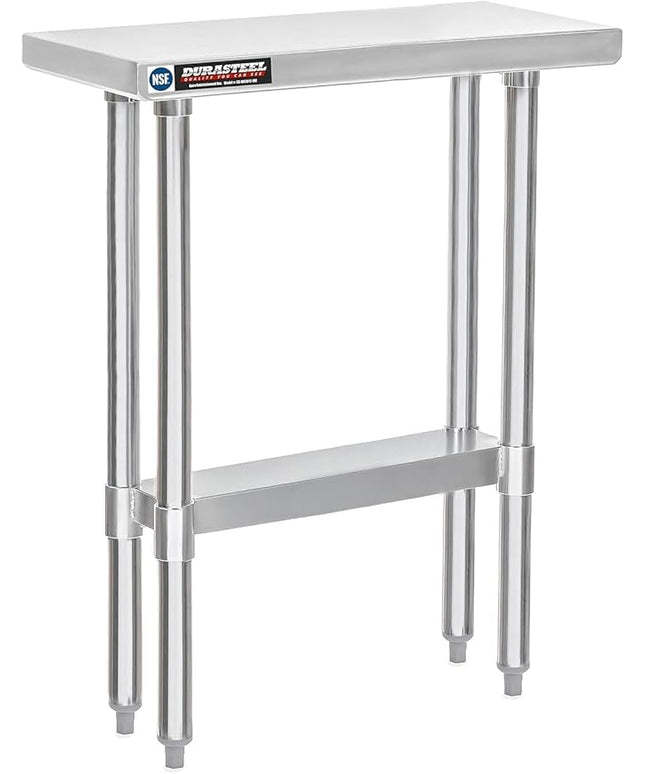 DuraSteel 30x12 Stainless Steel Work Table - NSF Commercial Prep Metal Table - Outdoor Pizza Oven Stand w/Under Shelf - Kitchen Island Laundry Utility Garage Microwave Stand Large Rolling Storage Cart