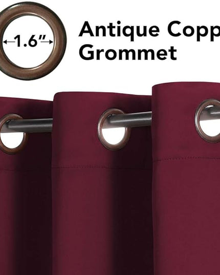 H.VERSAILTEX Christmas Blackout Curtains Thermal Insulated Blackout Curtains for Party- Antique Copper Grommet Top Window Drapes - Burgundy- 52" W x 72" L - (Set of 2 Panels)