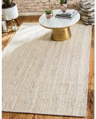 FRELISH DECOR Handwoven Jute Area Rug - Off-White Rectangular Rustic Vintage Beige Braided Reversible Rug - Eco Friendly Rug for Bedroom - Kitchen - Living Room - Farmhouse (6'x9' - Off-White)