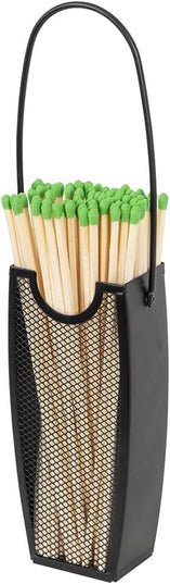 Modern Ember Match Stick Holder in Black | Decorative Mesh Metal Storage Bucket, Caddy, Basket for Long Matchsticks | Home Décor for Fireplace, Wood-Burning Stove, or BBQ Grill | Matches Not Included