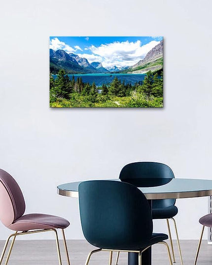 SKASNFAI Glacier National Park Wall Art Lake Mountains Pictures Framed Canvas Prints Artwork for Living room Bedroom Office Ready to Hang (20x30 inch)