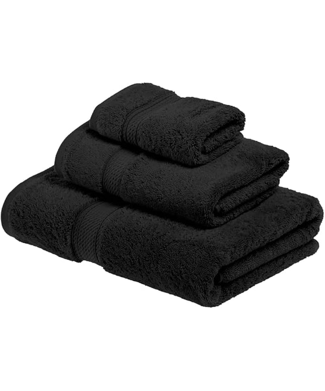 Superior Egyptian Cotton Pile 3 Piece Towel Set, Includes 1 Bath, 1 Hand, 1 Face Towel/Washcloth, Ultra Soft Luxury Towels, Thick Plush Essentials, Guest Bath, Spa, Hotel Bathroom, Black