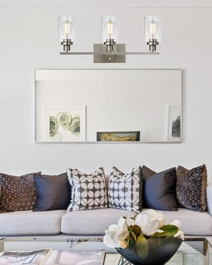 MELUCEE 3 Lights Wall Sconce Brushed Nickel Finished Modern Bathroom Vanity Light Fixtures with Clear Glass Shade Suit for Porch Bedroom Foyer Kitchen (Patent No.: US D963914 S)