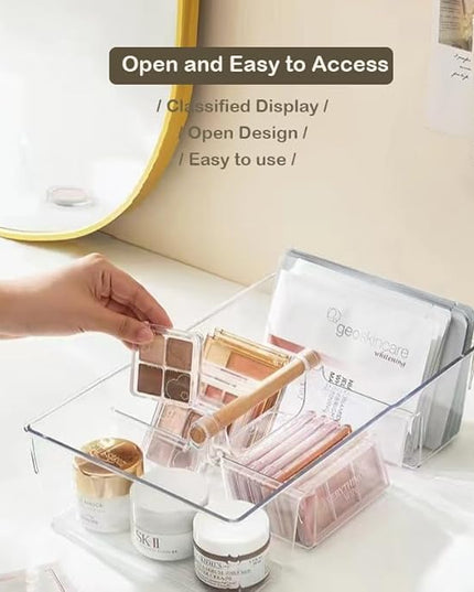 RS ONE Cosmetic storage box | Large-capacity cosmetic box holder, suitable for countertop dressing table and bathroom table storage (Transparent gray)
