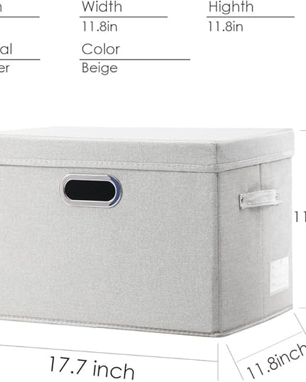 PRANDOM Large Collapsible Storage Containers with Lids [5-Pack] Fabric Foldable Storage Bins Boxes Organizer Baskets Cube with Cover for Home Bedroom Closet Office Beige(17.3x11.8x11.8)