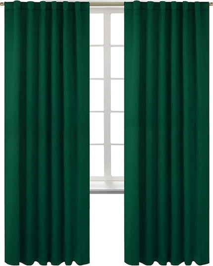 BGment Rod Pocket and Back Tab Blackout Curtains for Living Room - Christmas Emerald Green Thermal Insulated Room Darkening Curtains for Bedroom, 2 Window Curtain Panels (52 x 84 Inch, Emerald)