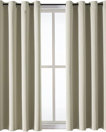ChrisDowa Grommet Room Darkening Curtains for Bedroom and Living Room - 2 Panels Set Thermal Insulated Blackout Curtains (Beige, 52W x 54L )