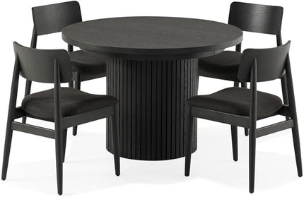 Transformer Table - Solid Wood Extendable Round Dining Table Set with 4 Chairs, Seats 4-10 Extendable Round Dining Set, Smoked Hickory, Black Finish (Table + 4 Chairs)