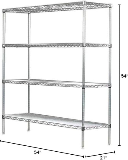 Omega 4 Tier Shelving Unit Heavy Duty NSF Wire Shelf Metal Large Storage Shelves Adjustable, Commercial Grade Steel Utility Layer Shelf Rack Storage,21L x 54W x 54H Inch Grey