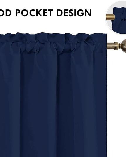 DWCN Navy Blue Blackout Curtains for Bedroom 72 Inches Long 2 Panels Set Window Drapes Thermal Insulated Room Darkening Rod Pocket Curtains for Kids Boys Room (W38 x L72 Inch, Navy Blue)