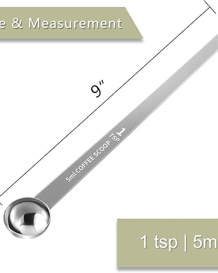 1PCS 1 Teaspoon Coffee Scoop, 9" Long Handle Measuring Spoon, 1tsp (5 ml) Stainless Steel Scooper