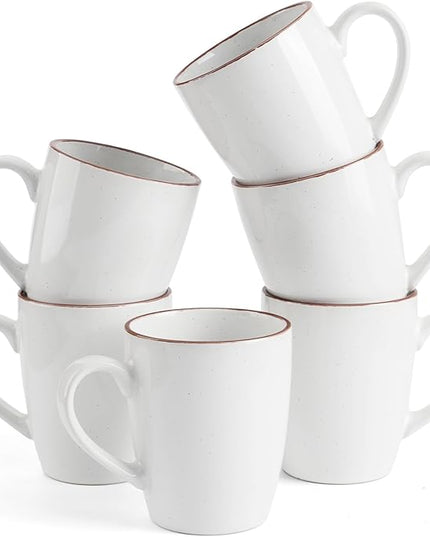 famiware Venus Coffee Mugs for 6, 14 oz Mug Set, Dringking Cup with Handle for Coffee, Tea, Cocoa, Milk, White