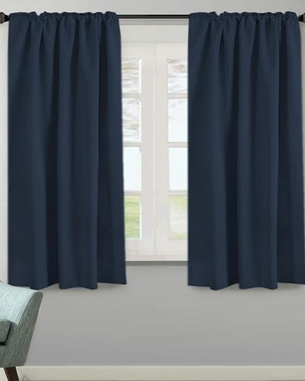 H.VERSAILTEX Blackout Curtains Thermal Insulated Window Treatment Panels Room Darkening Blackout Drapes for Living Room Back Tab/Rod Pocket Bedroom Draperies, 52 x 63 Inch, Navy Blue, 2 Panels