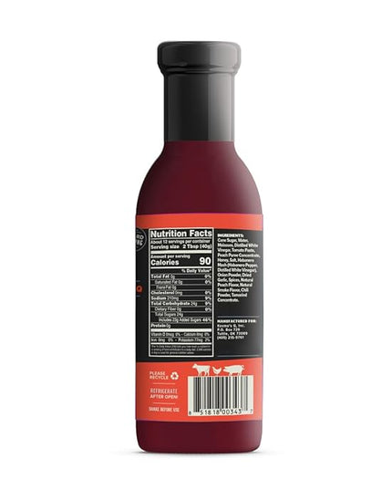 Kosmos Q Peach Habanero BBQ Sauce, Sweet and Spicy Barbecue Sauce for Ribs, Pork, Chicken, or Brisket, Thick Marinade & Finishing Glaze with Real Peach and Habanero Pepper, Gluten Free, 15.5 Oz Bottle
