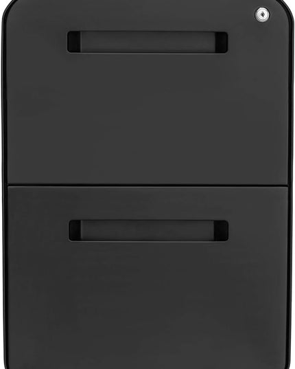 Laura Davidson Furniture Stockpile 2 Drawer Mobile File Cabinet with Lock - Under Desk Metal Filing Cabinet, Legal/Letter File Folders, Wheels and Stationary Feet, Pre-Assembled, Black