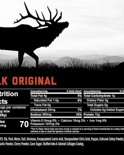 ICON Meats Elk and Pork Snack Sticks, Original, 6 Pack of High Protein Snacks, 4 Meat Sticks per Pack, Low Sugar, Gluten Free, Natural, USDA Inspected, Made in the USA, Gifts or Stocking Stuffers