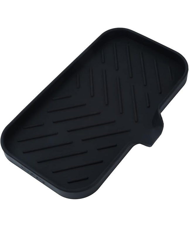 Silicone Bathroom Soap Dishes with Drain Spout-Bathroom and Kitchen Sink Organizer,Sponge Holder,Dish Soap Tray,Perfect for Dispenser,Scrubber,Bottle,Cup on Sink or Counter-Black 9.6"×5.3"