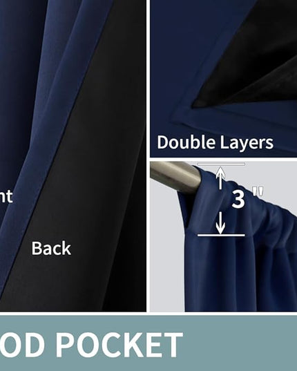 BGment Blackout Curtains for Bedroom 84 Inch Length, Full Room Darkening Thermal Insulated Soundproof Rod Pocket Living Room Window Curtains Drapes, 2 Panels, Each Narrow Panel 38 Inch Wide, Navy Blue