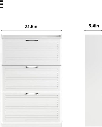 Maupvit Shoe Storage Cabinet with 3 Flip Louvered Doors, Freestanding Organizer with Metal Hinges, Shoe Cabinet for Entryway, Narrow Shoe Rack Cabinet, White