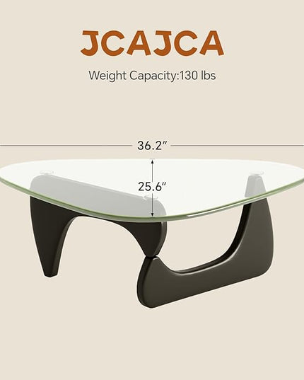 Coffee Table for Living Room Mid Century Modern Center Table with Glass Top and Wood, Transparent/Black