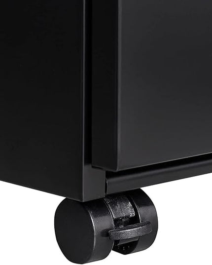 3-Drawer Lockable Mobile File Cabinet – Metal A4/Letter/Legal Size Storage for Home/Office, Pre-Assembled, Space-Saving Under-Desk Cabinet with Wheels (Black)