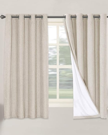 H.VERSAILTEX Linen Blackout Curtains 63 Inches Long, Full Blackout Thermal Insulated Textured Linen Look Curtain Draperies Anti-Rust Grommet with White Liner, 2 Panels, Natural