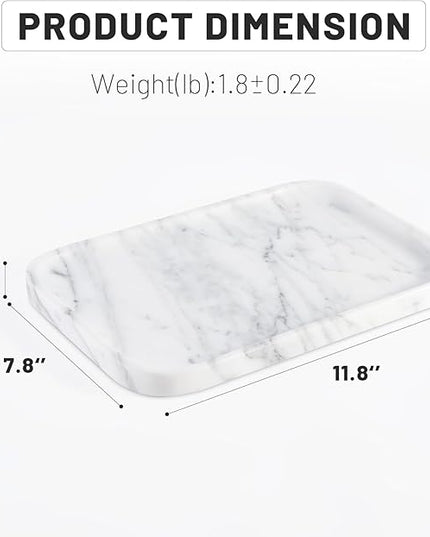 Arabescato Marble Vanity Tray - Decorative Organizer for Bathroom Countertop, Dresser, Kitchen Sink