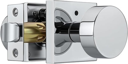 Polished Chrome Door Knobs Interior, Heavy Duty Interior Door Knob, Square Bathroom/Bedroom Door Knob with Lock, Zinc Alloy Indoor DoorKnob (1 Pack)