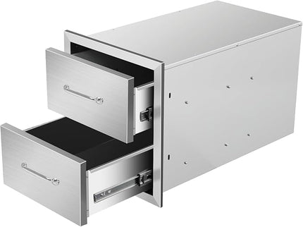 Outdoor Kitchen Drawers 14" W x 15" H x 23" D Flush Mount Double BBQ Drawers with Chrome Handle Stainless Steel Drawer for Outdoor Kitchen Island, Patio Grill Station