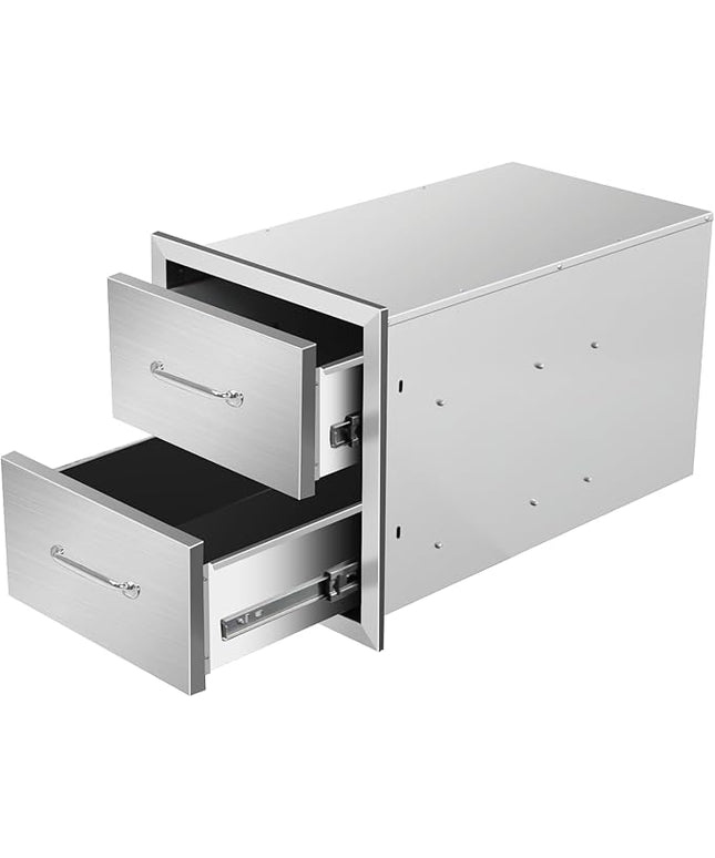 Outdoor Kitchen Drawers 14" W x 15" H x 23" D Flush Mount Double BBQ Drawers with Chrome Handle Stainless Steel Drawer for Outdoor Kitchen Island, Patio Grill Station
