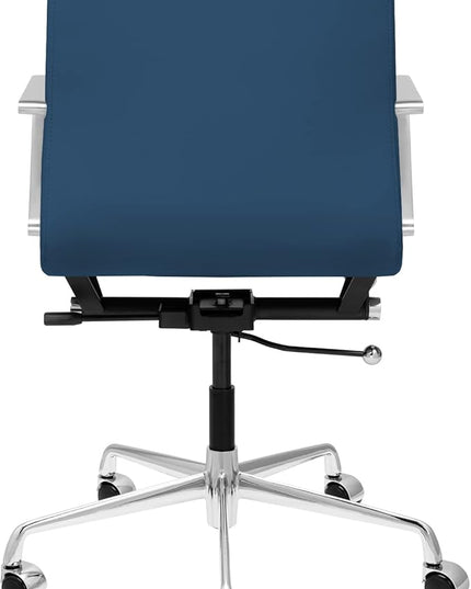 Laura Davidson Furniture SOHO II Padded Management Office Chair - Mid Back Desk Chair with Arm Rest, Swivel & Cushion Availability, Made of Faux Leather, Blue, Computer Chair