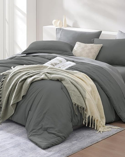 WRENSONGE Twin Comforter Set- 5 Pieces Grey Bed in a Bag, All Season Twin XL Bedding Sets with 1 Fitted Sheet, 1 Flat Sheet, 1 Pillow Sham and 1 Pillowcase