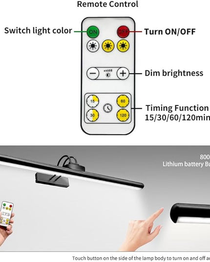26" Wireless Picture Lights, 8000 mAh Rechargeable Battery Art Display Light with Remote Control, Dimmable/Timer Off Dartboard Light, 3 Lighting Modes Full Metal Painting Lights (Nickel-2 Pack)