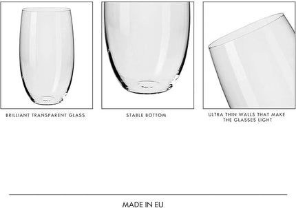 Krosno Water Juice Drinking Glasses, Set of 6 Pieces, 17.2 oz, Blended Collection, Everyday Drinking Glasses, Multipurpose, Dishwasher Safe, Made in Europe