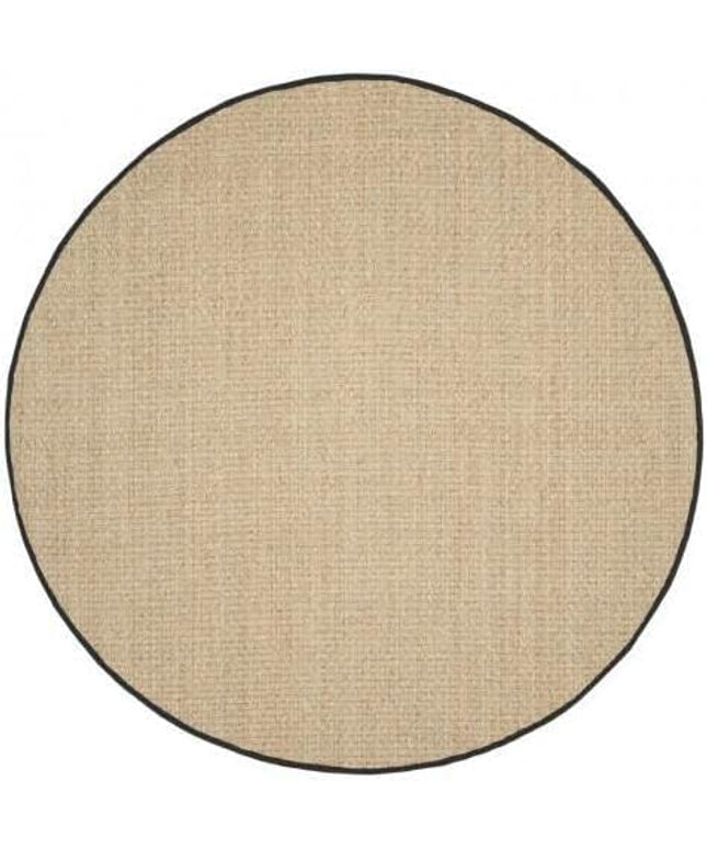 SAFAVIEH Area Rug 4' Round - Natural Fiber Collection - Natural & Black, Seagrass, Basketweave Pattern with Border (NF114C)