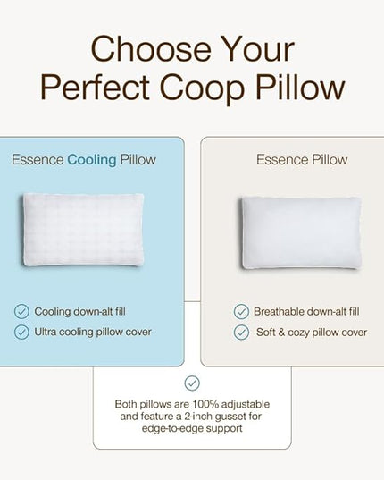 Coop Home Goods Essence Cooling Down Alternative Pillows Set of 2, King Size Adjustable Cooling Pillow for Hot Sleepers, Luxury Cool-to-The-Touch Hotel Pillows for Stomach, Back, or Side Sleepers