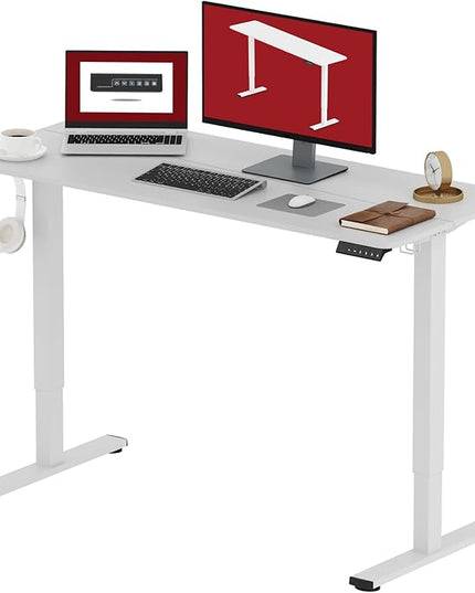 SANODESK Electric Standing Desk 48x24 Inch Height Adjustable Stand Up Desk Home Office Computer Workstation Sit Stand Home Office Desk with Splice Board (White Frame + White Top)