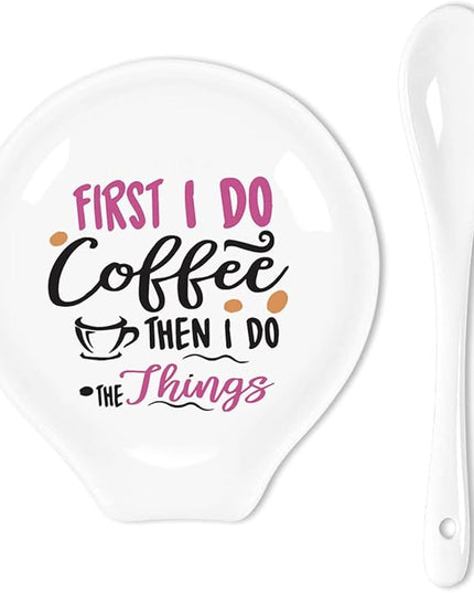 Funny Coffee Coffee Spoon Holder-Color Ceramic Cafe Spoon Rest-Cafe Shop Station Accessories-First I Do Coffee Then I Do The Things Sign