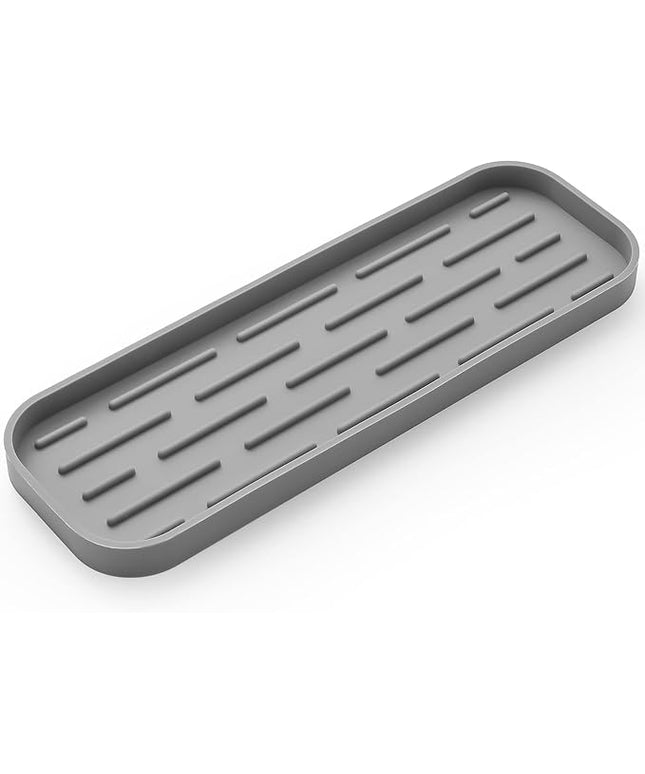 Silicone Kitchen Sink Organizer Tray for Multiple Usage,Eco-Friendly Sponges Holder for Kitchen Bathroom Counter or Sink,Dish Soap Dispenser,Scrubber,Bottle,Cup (Grey, 12"×4")