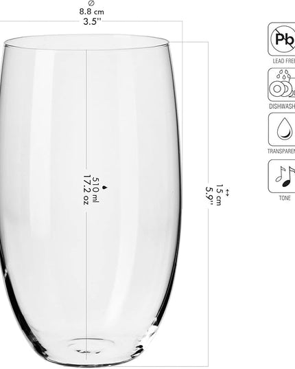 Krosno Water Juice Drinking Glasses, Set of 6 Pieces, 17.2 oz, Blended Collection, Everyday Drinking Glasses, Multipurpose, Dishwasher Safe, Made in Europe