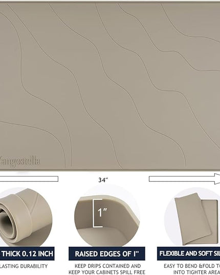 Heavy Duty Silicone Under Sink Mats for Kitchen Waterproof 22" x 22", Extra Thick Under Sink Rubber Mat Drip Tray, Raised Edge Under Sink Liner,Prevent Drips, Leaks, Spills,Brown