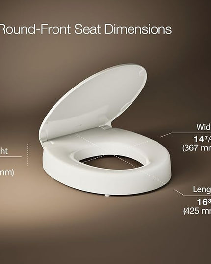 KOHLER 25876-96 Hyten 3" Height, Elevated Soft Close Round Toilet Seat, Contoured Seat with Grip-Tight Bumpers, Quick-Attach Hardware, Biscuit