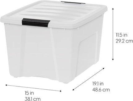 IRIS USA 40 Qt Stackable Plastic Storage Bins with Lids, 6 Pack - BPA-Free, Made in USA - Discreet Organizing Solution, Latches, Durable Nestable Containers, Secure Pull Handle - Pearl