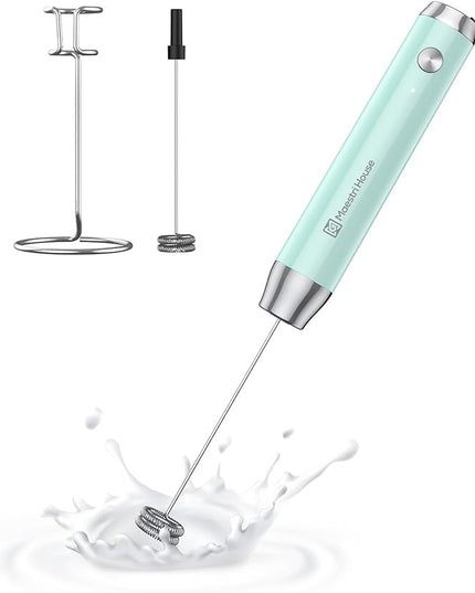 Maestri House Rechargeable Milk Frother with Stand, LunaFro Handheld Electric Foam Maker Waterproof Detachable Stainless Steel Whisk Drink Mixer Foamer for Lattes, Cappuccino