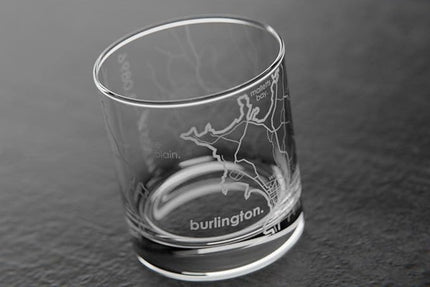 Well Told Engraved Burlington Vermont Map Rocks Glass, Old Fashioned Whiskey Glass (11 oz, Clear) Etched Whiskey Glass, Gifts For Whiskey Lovers