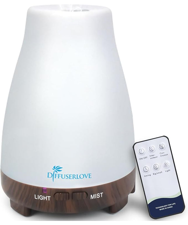 Diffuserlove Essential Oil Diffusers 200ML Remote Control Diffuser Mist Humidifiers BPA-Free Aromatherapy Diffuser (Black Base)
