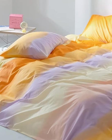 CLOTHKNOW Orange Yellow Queen Comforter Set 3Pcs Purple Beige Bedding Comforter Sets Abstract Queen Comforter with 2 x Pillow Cases