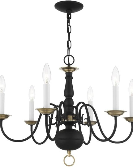 Livex Lighting 5006-04 Williamsburgh 6 Light Black Chandelier, Black/Antique Brass