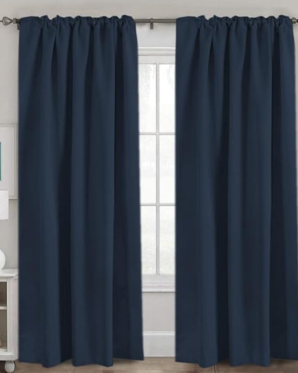 H.VERSAILTEX Blackout Curtains Thermal Insulated Window Treatment Panels Room Darkening Blackout Drapes for Living Room Back Tab/Rod Pocket Bedroom Draperies, 52 x 96 Inch, Navy Blue, 2 Panels